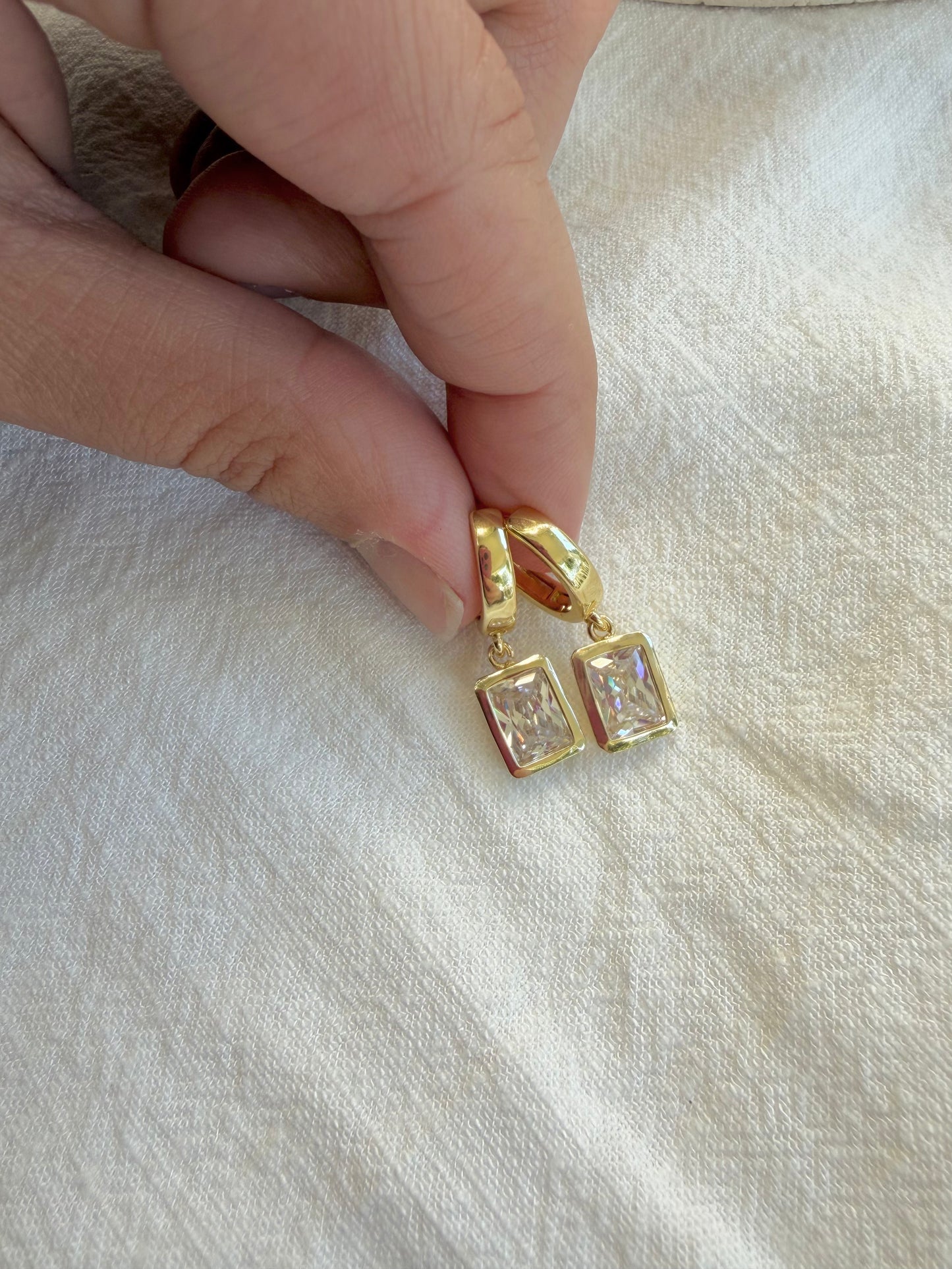 Gold Square CZ Statement Earrings