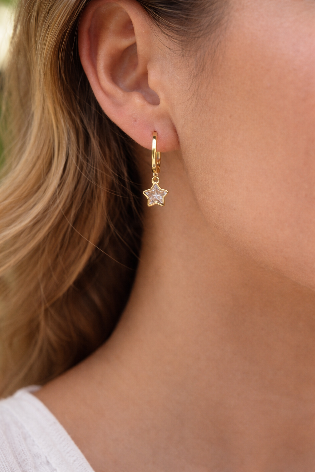 Gold Gemstone Star Huggie Hoop Earrings