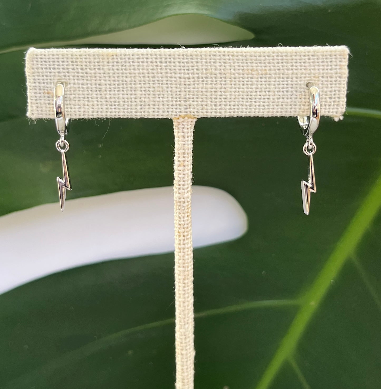 Silver Lightning Bolt Huggie Hoop Earrings