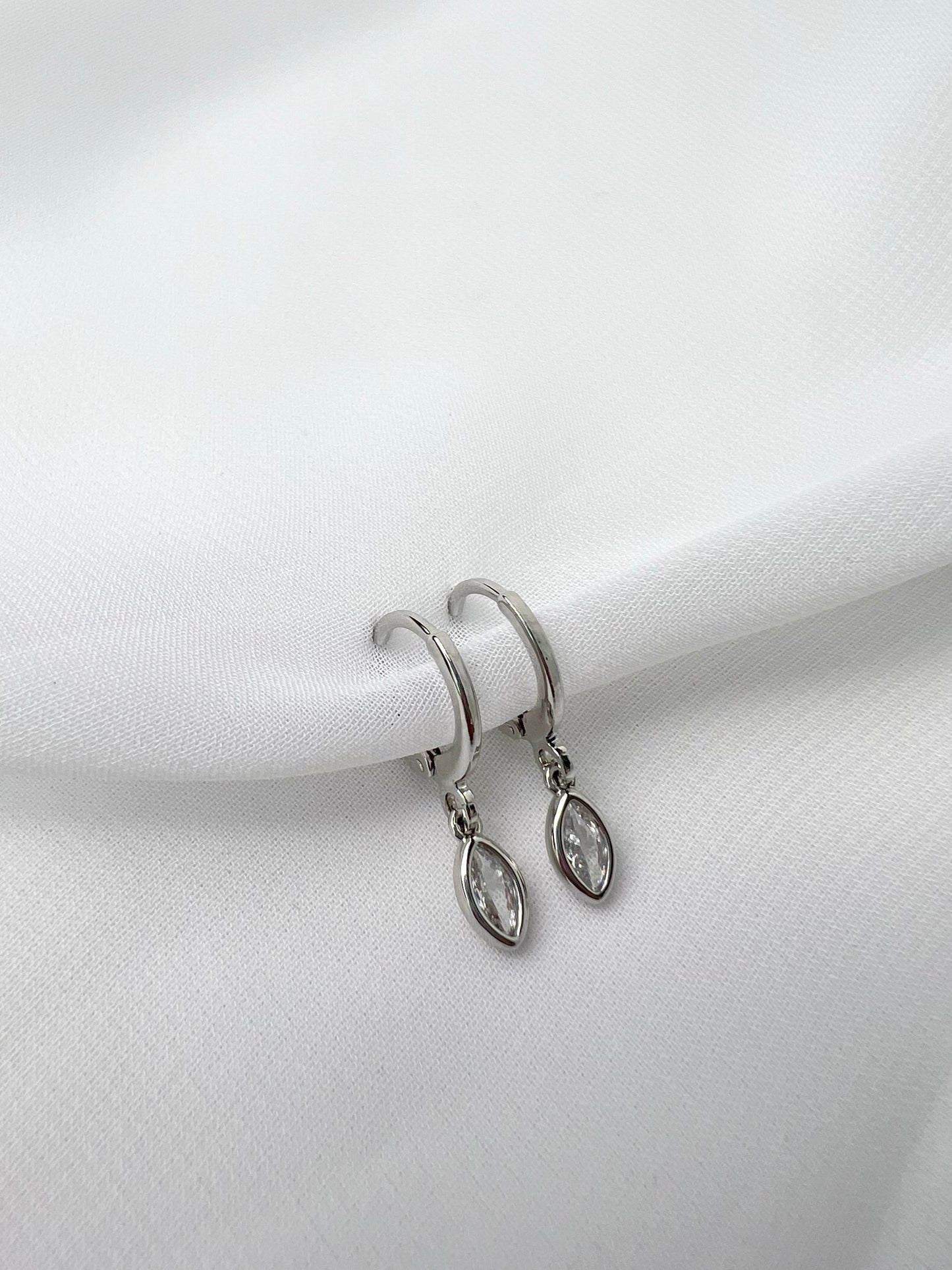 Silver Teardrop Huggie Hoop