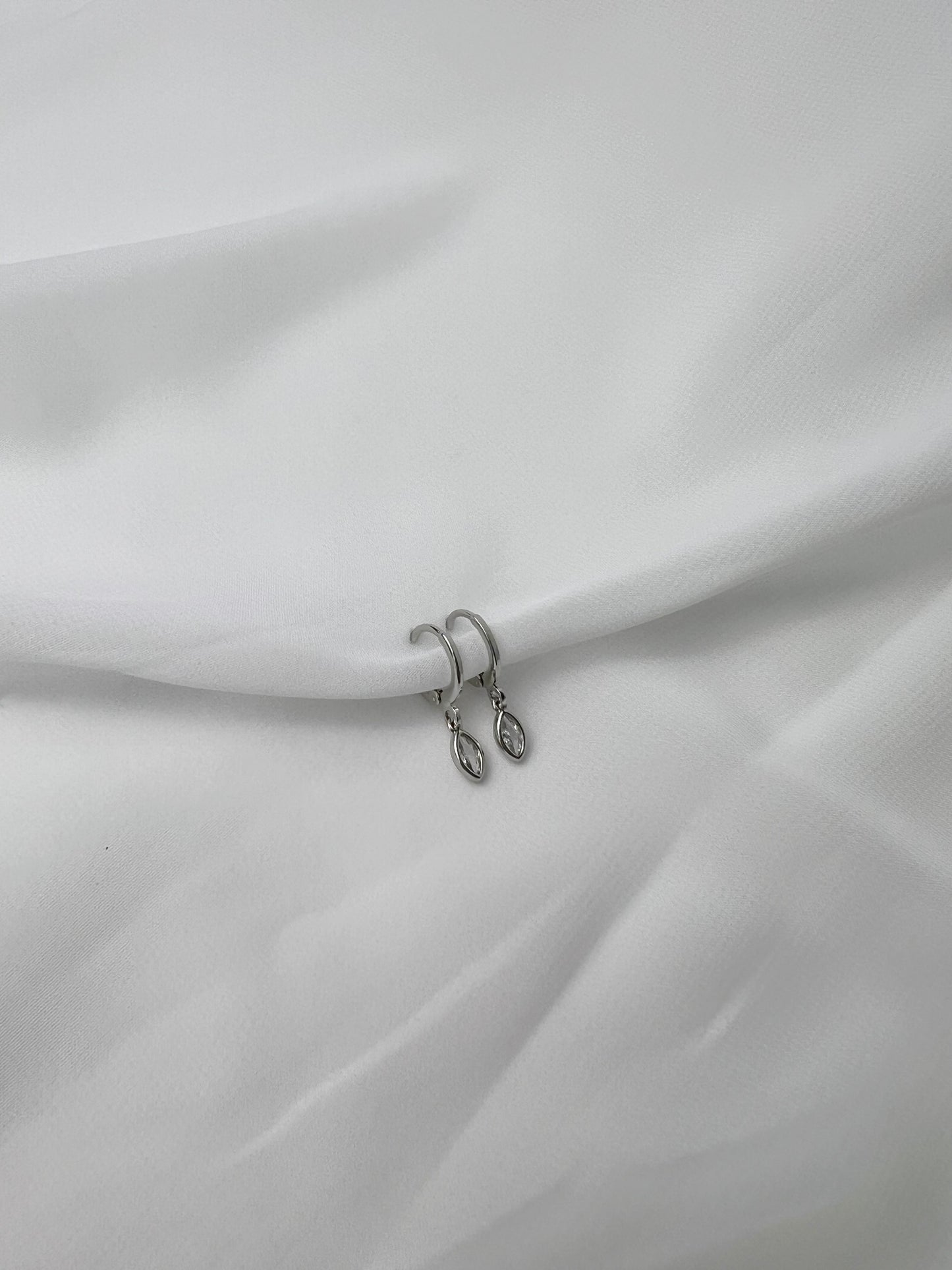 Silver Teardrop Huggie Hoop