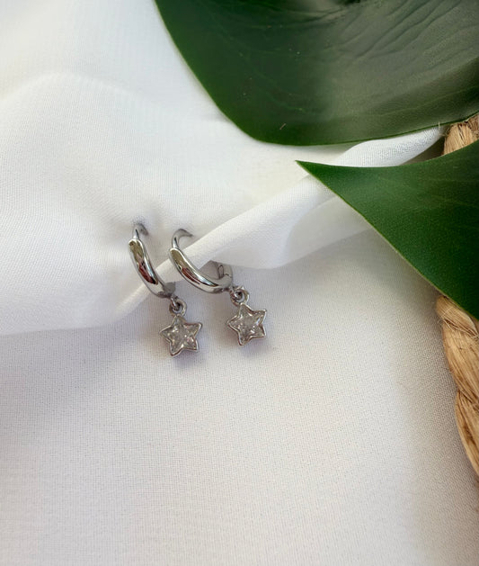 Silver Gemstone Star Huggie Hoops
