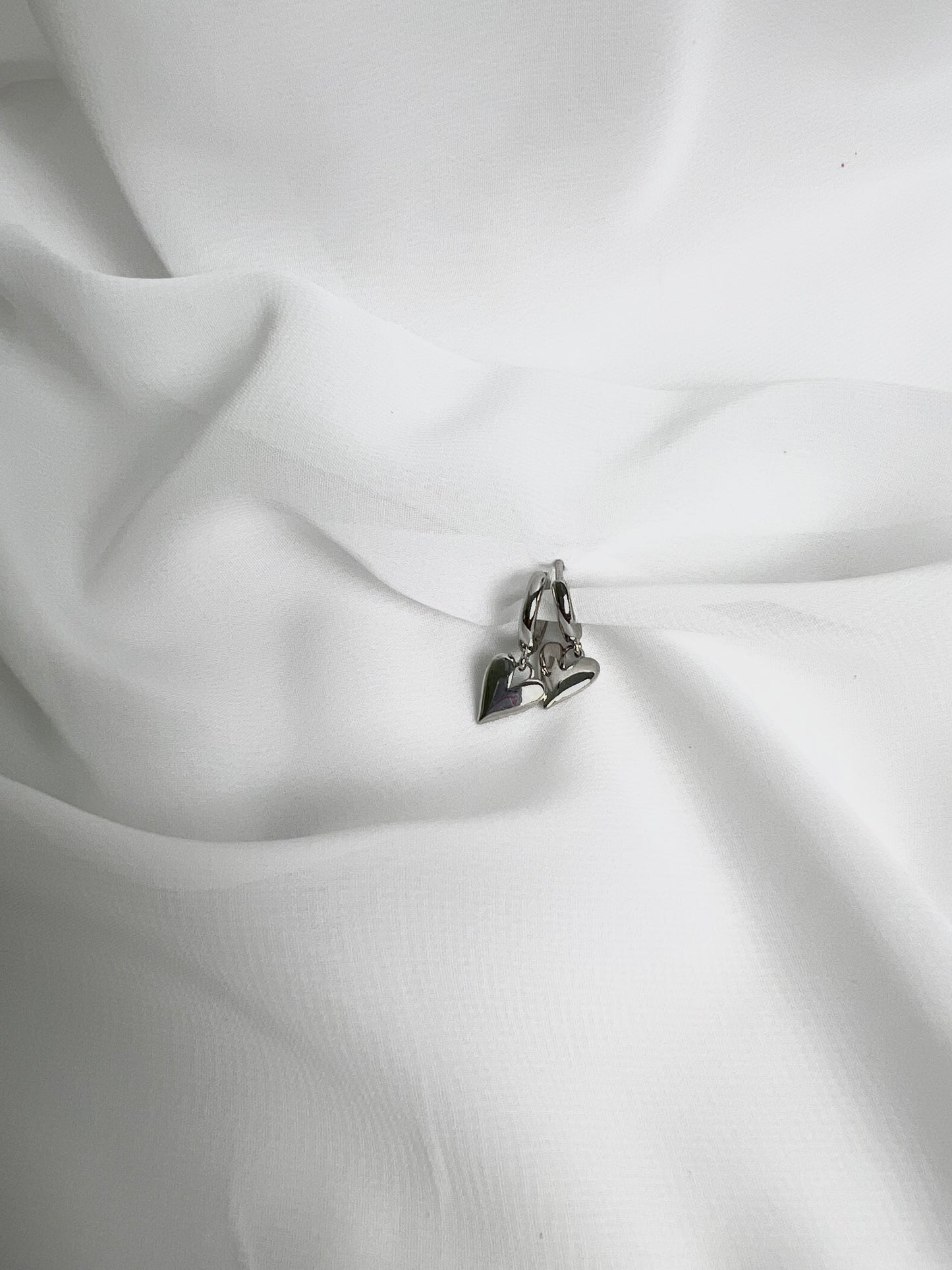Silver Heart Huggie Hoop Earrings