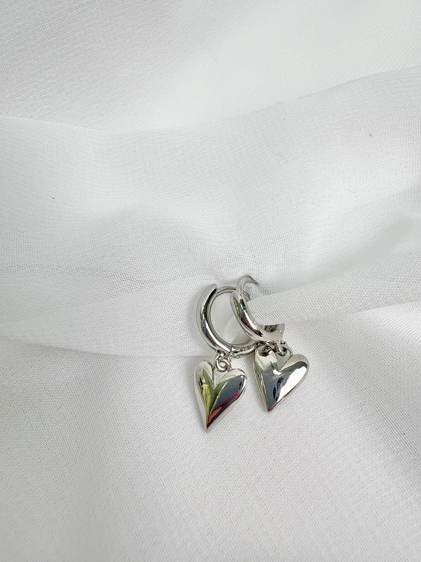 Silver Heart Huggie Hoop Earrings