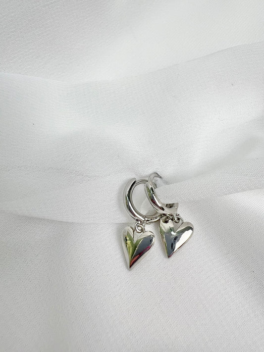 Silver Heart Huggie Hoop Earrings