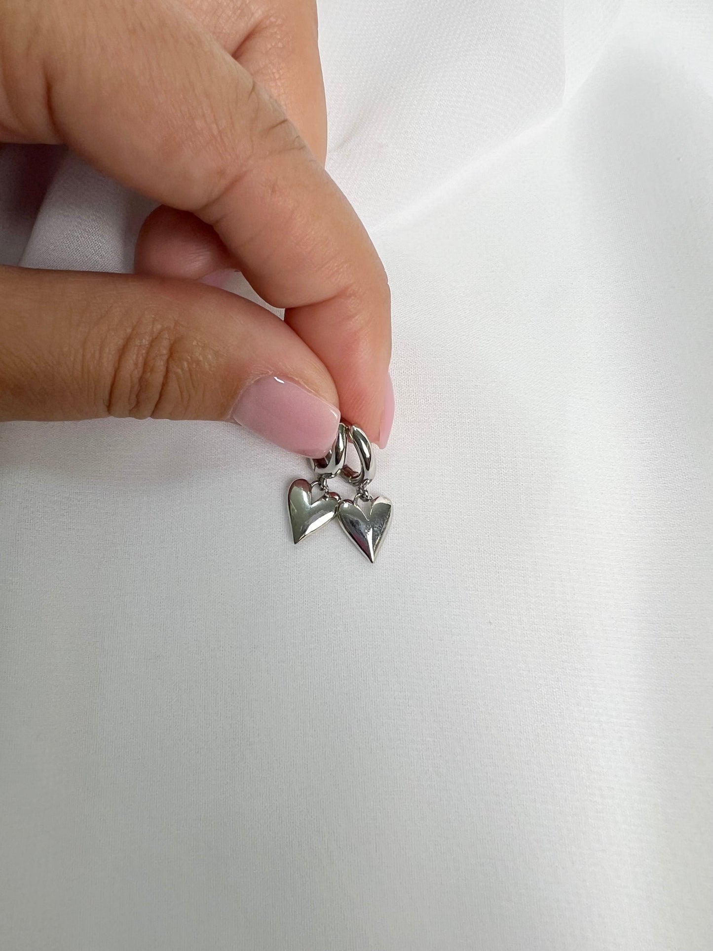 Silver Heart Huggie Hoop Earrings