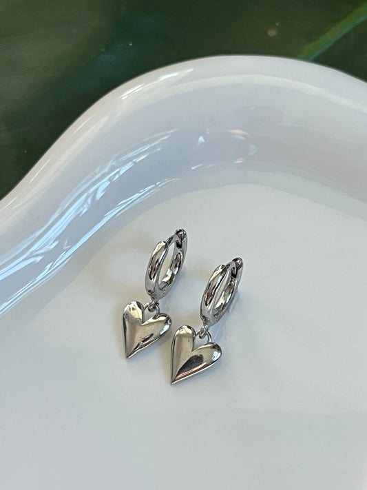 Silver Huggie Heart Earrings