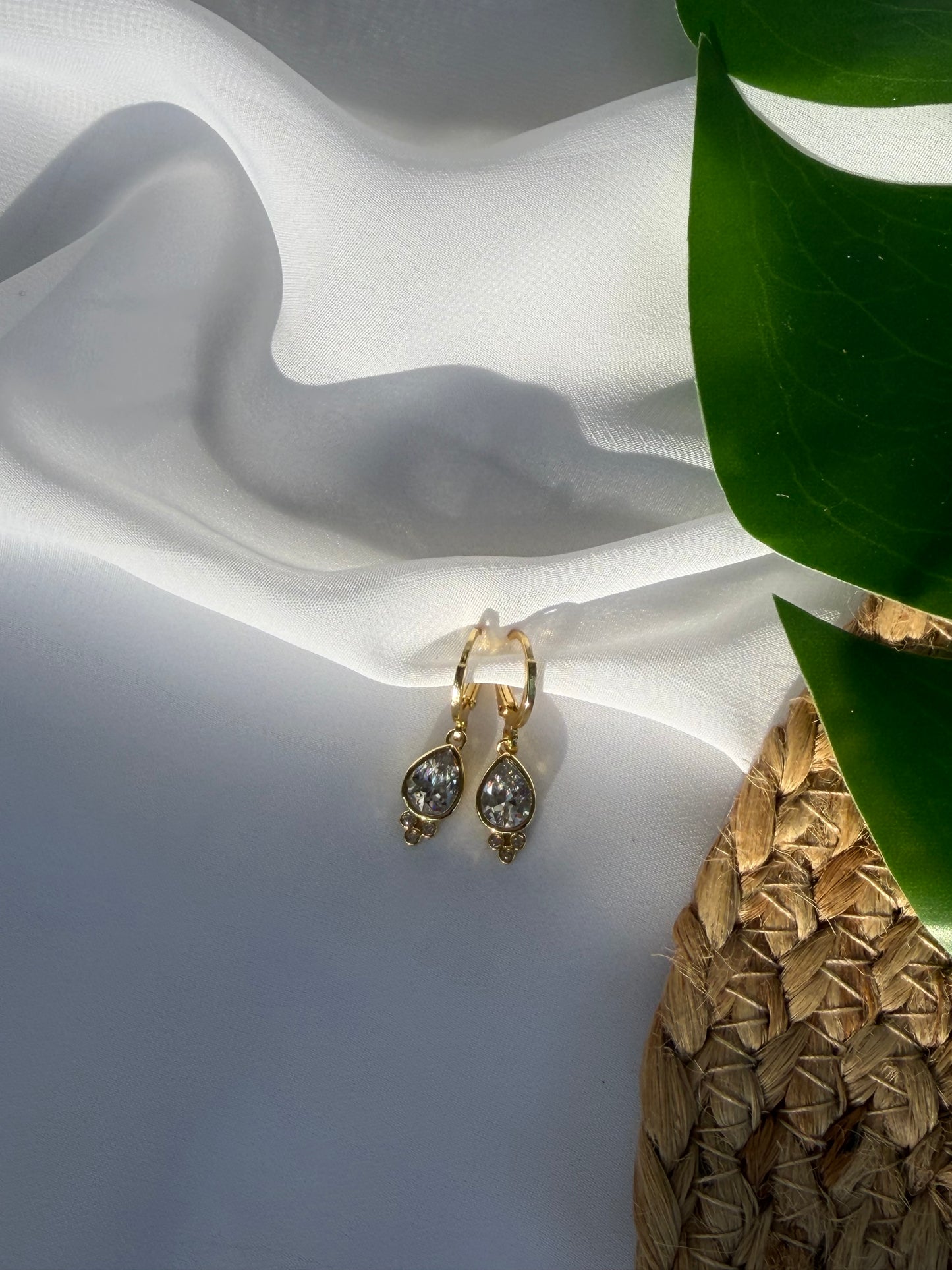 Gold Filled, Cubic Zirconia Teardrop Huggi Hoop Earrings