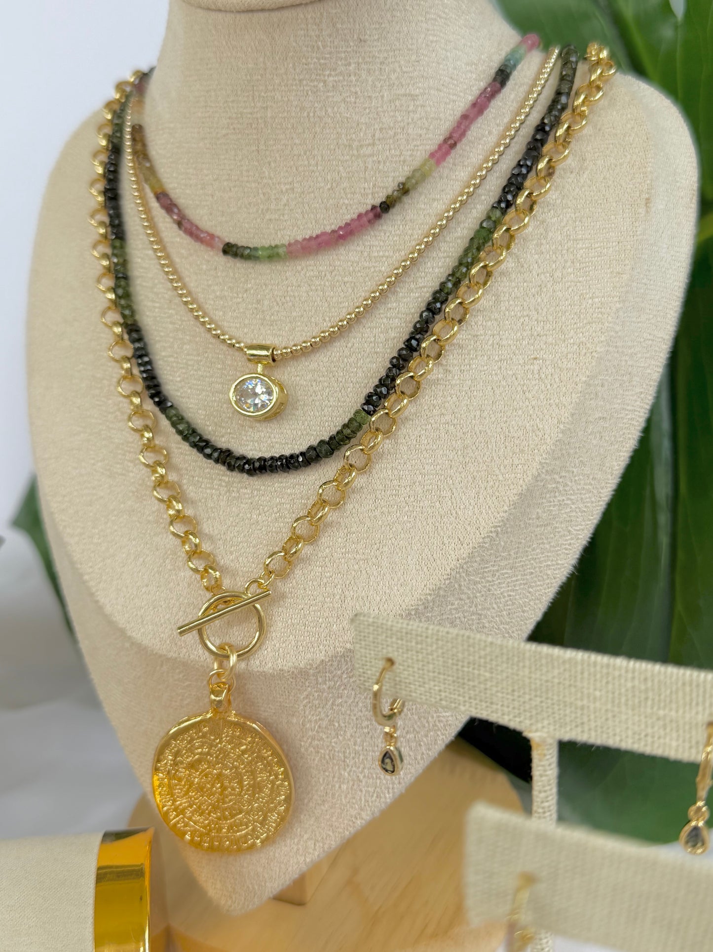 Gold Filled Beaded Necklace with Oval CZ Pendant