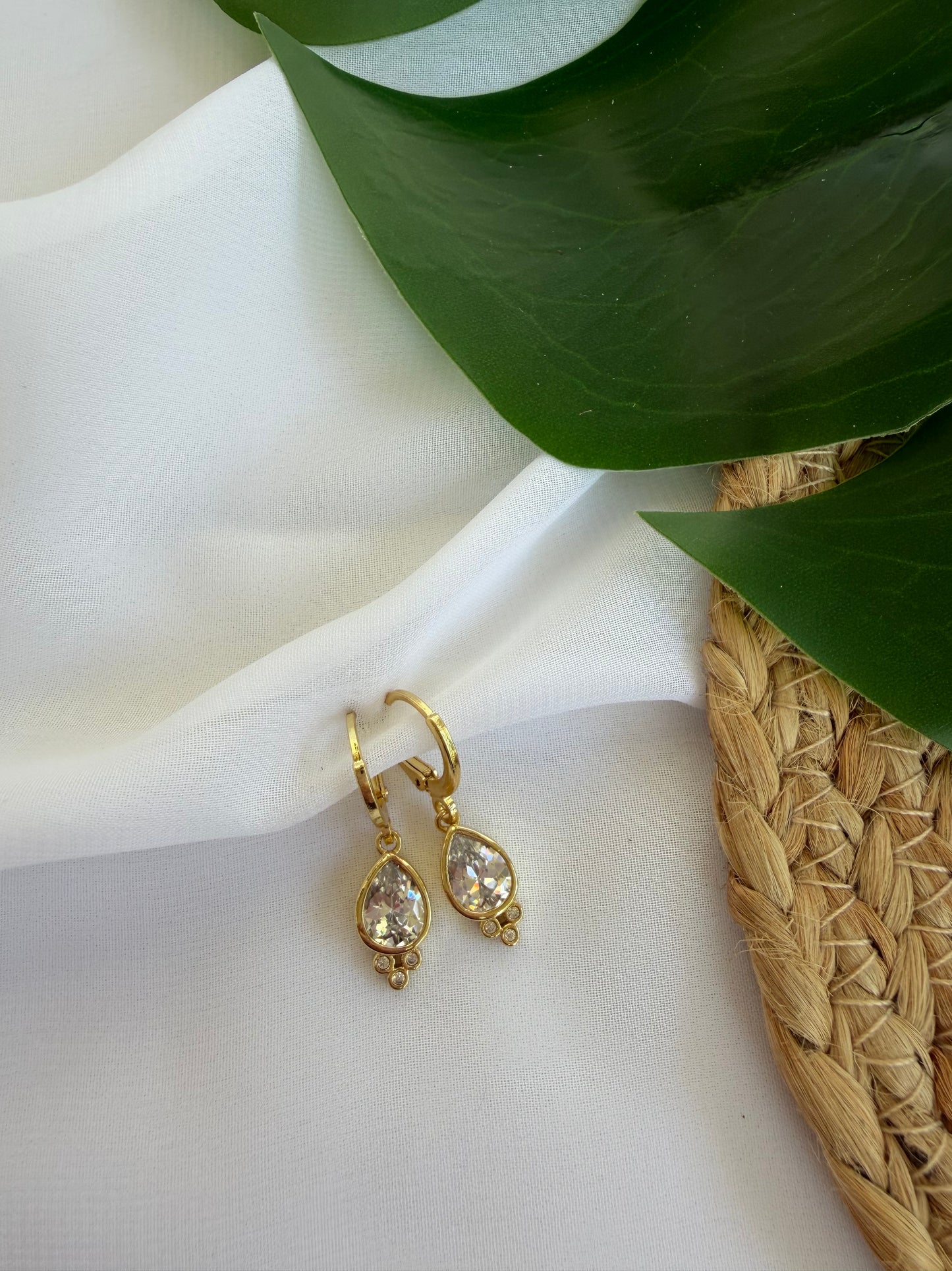 Gold Filled, Cubic Zirconia Teardrop Huggi Hoop Earrings