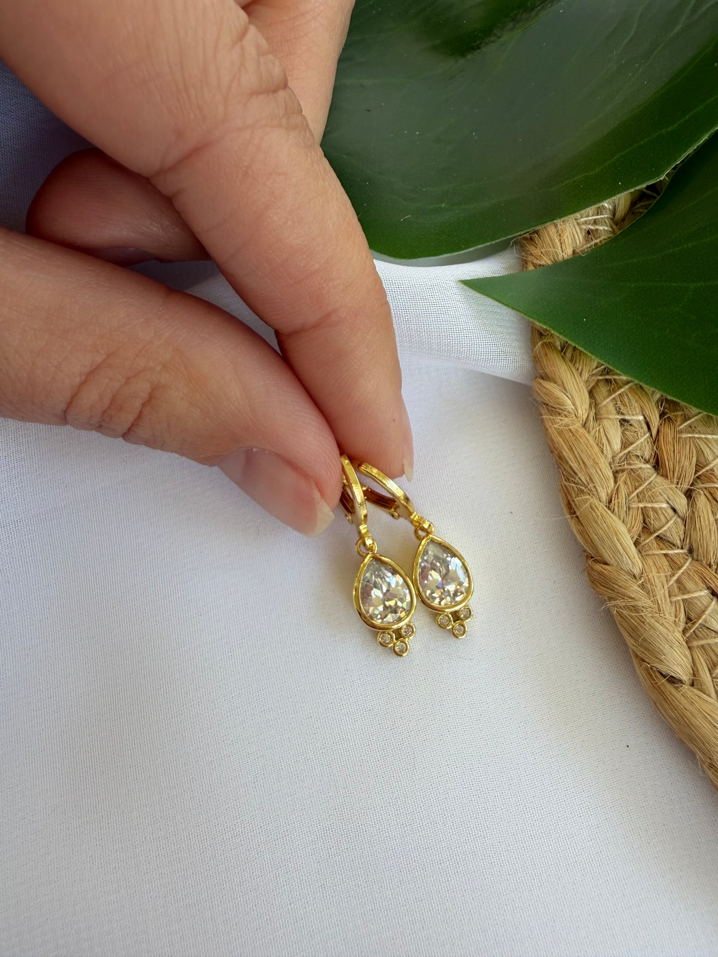 Gold Filled, Cubic Zirconia Teardrop Huggi Hoop Earrings
