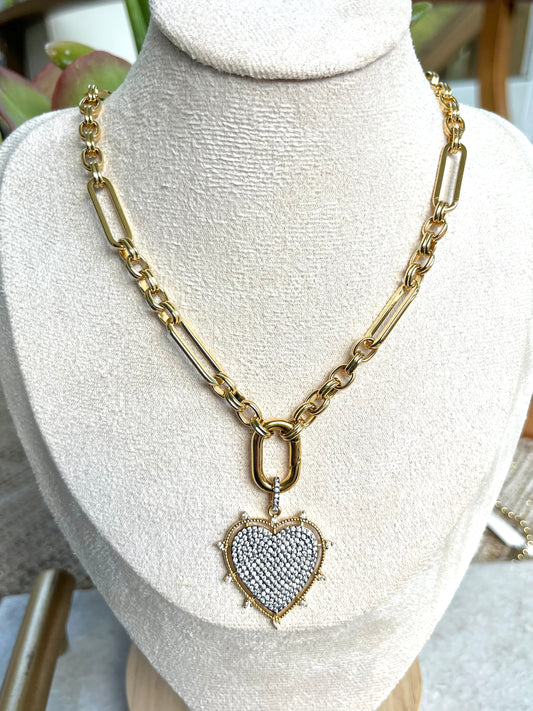 Pave Crystal Heart Chain Necklace