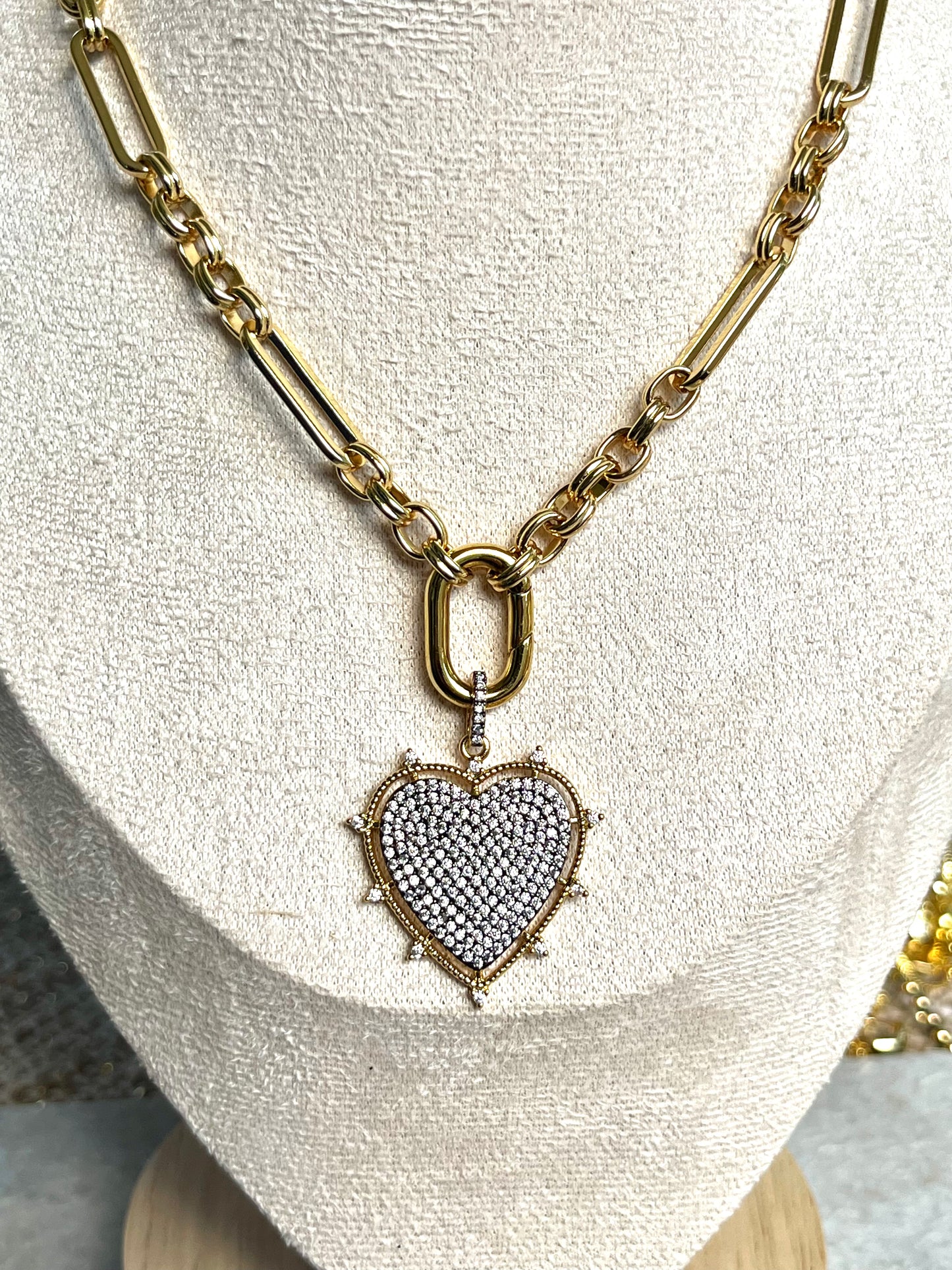 Pave Crystal Heart Chain Necklace