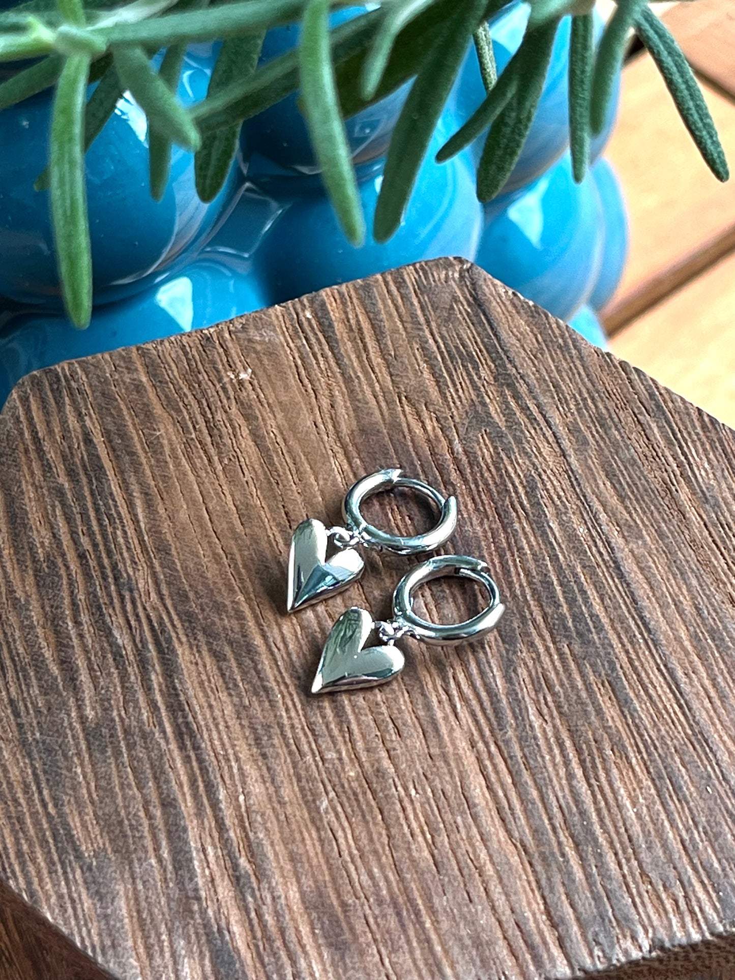 Silver Huggie Heart Earrings