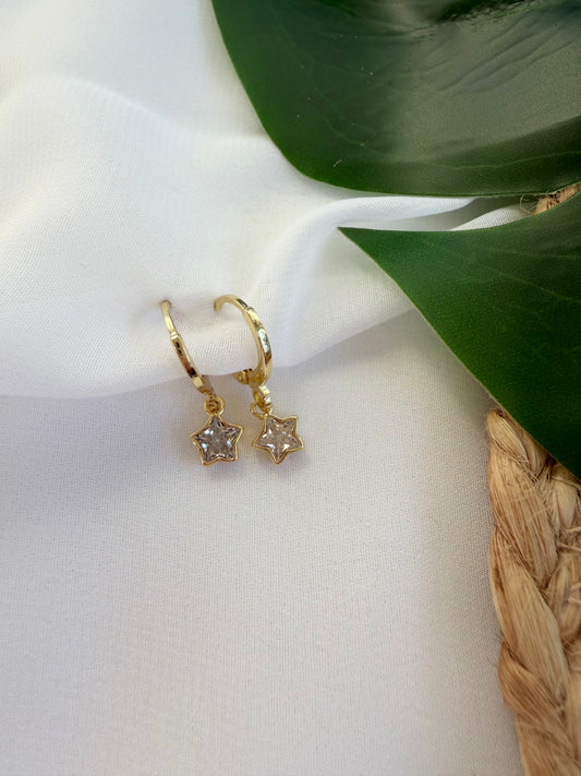 Gold Gemstone Star Huggie Hoop Earrings