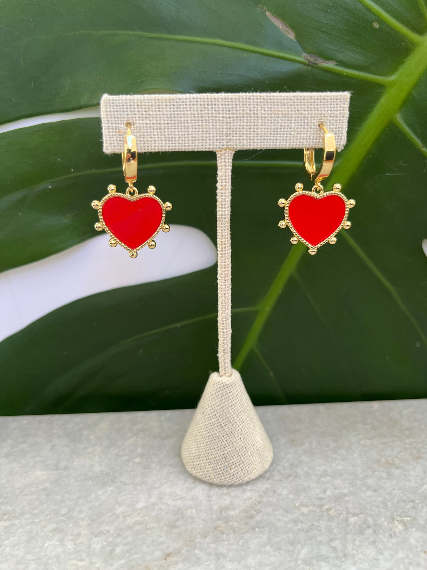 Red Heart Hoop Earrings