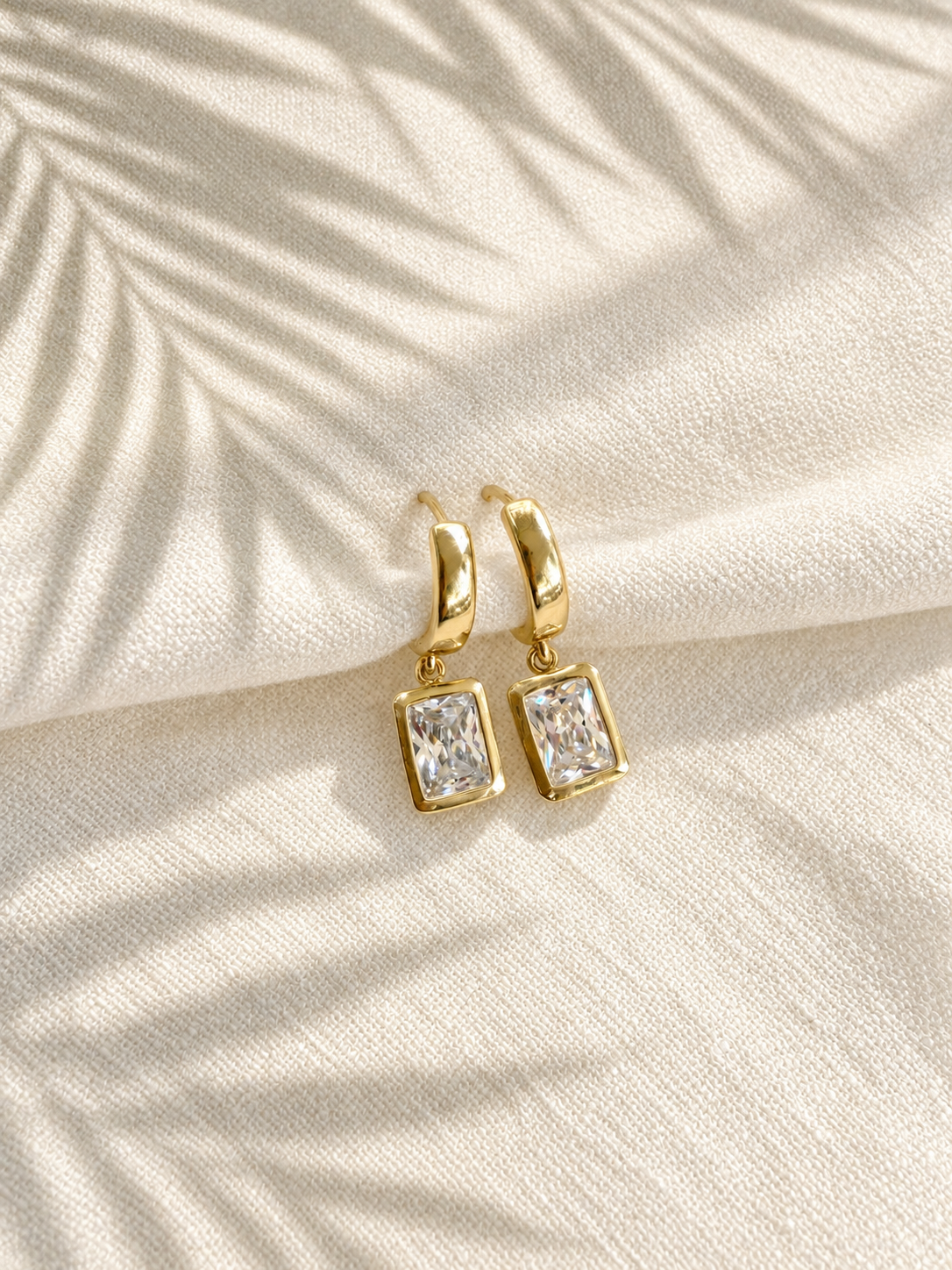 Gold Square CZ Statement Earrings