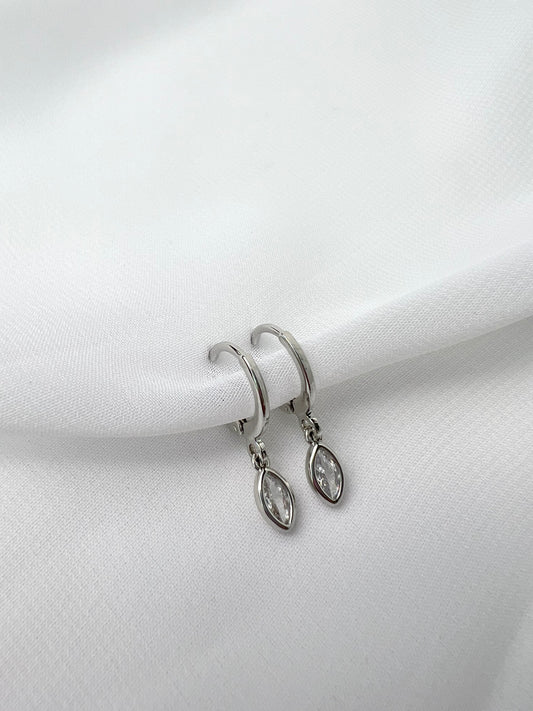 Silver Teardrop Huggie Hoop