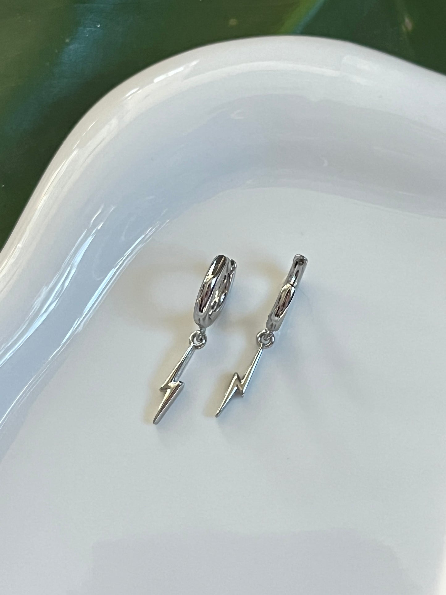 Silver Lightning Bolt Huggie Hoop Earrings